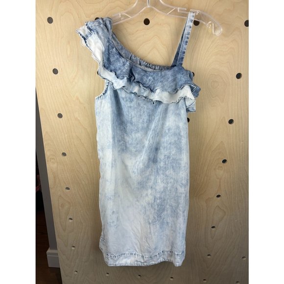 Anthropologie Holding Horses Blue One Shoulder Ruffle Chambray Mini Dress Size S - Picture 1 of 5